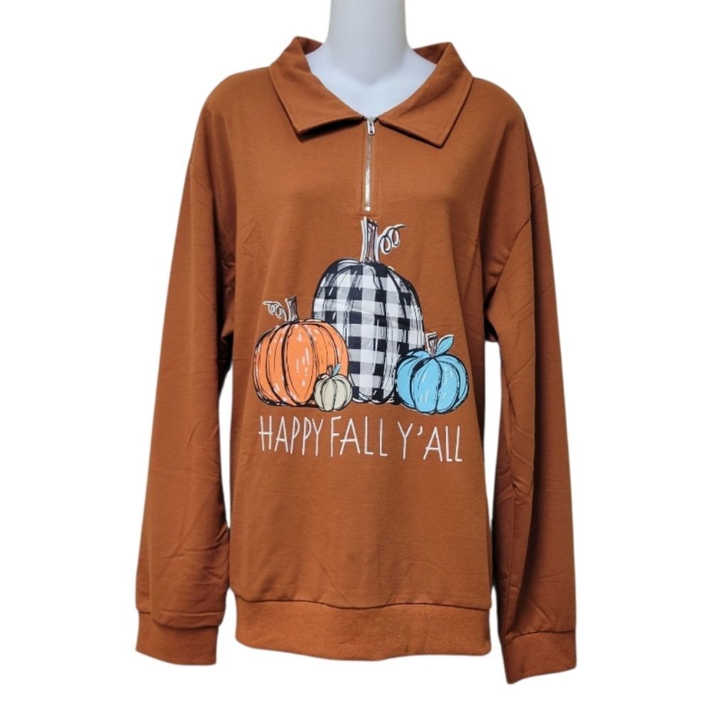Happy Fall, Y'all Pumpkin 3/4 Zip Sweatshirt 2XL - NWOT - Picture 2 of 5
